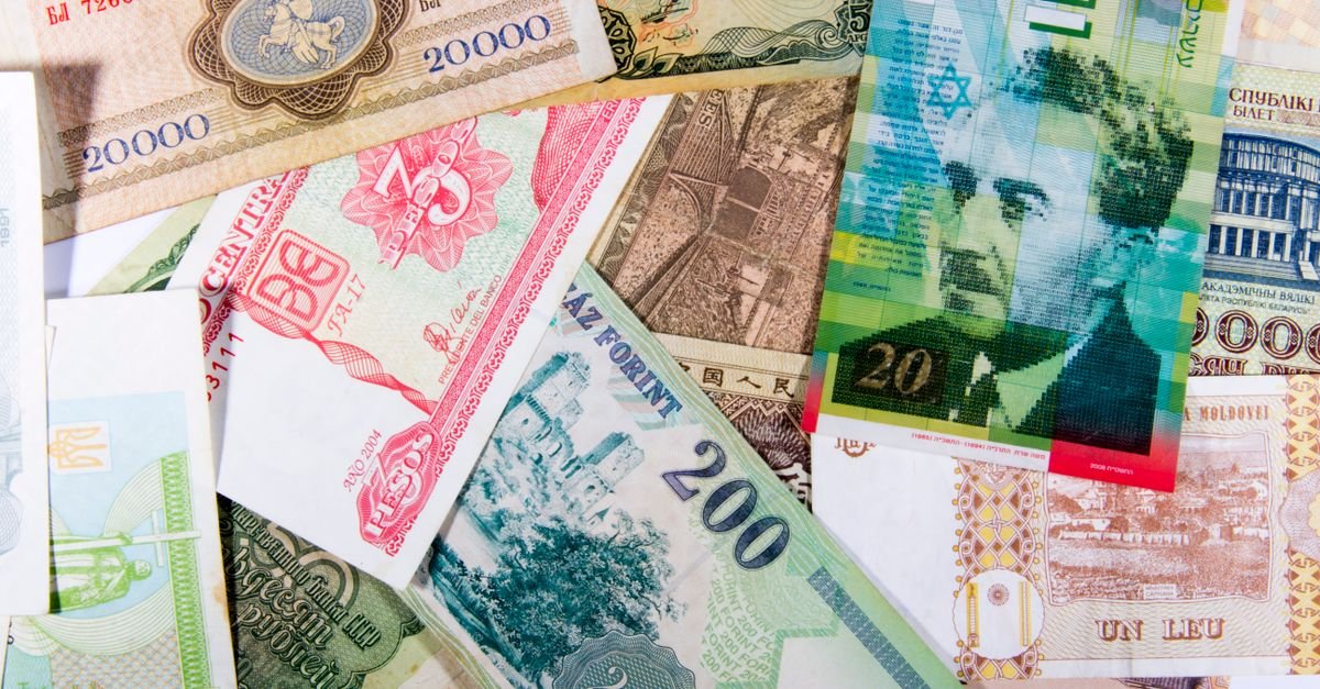 Mixed foreign currency banknotes