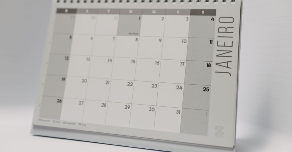 A calendar on a desk used for planning