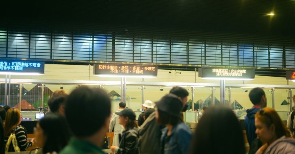 A security queue in an airport terminal