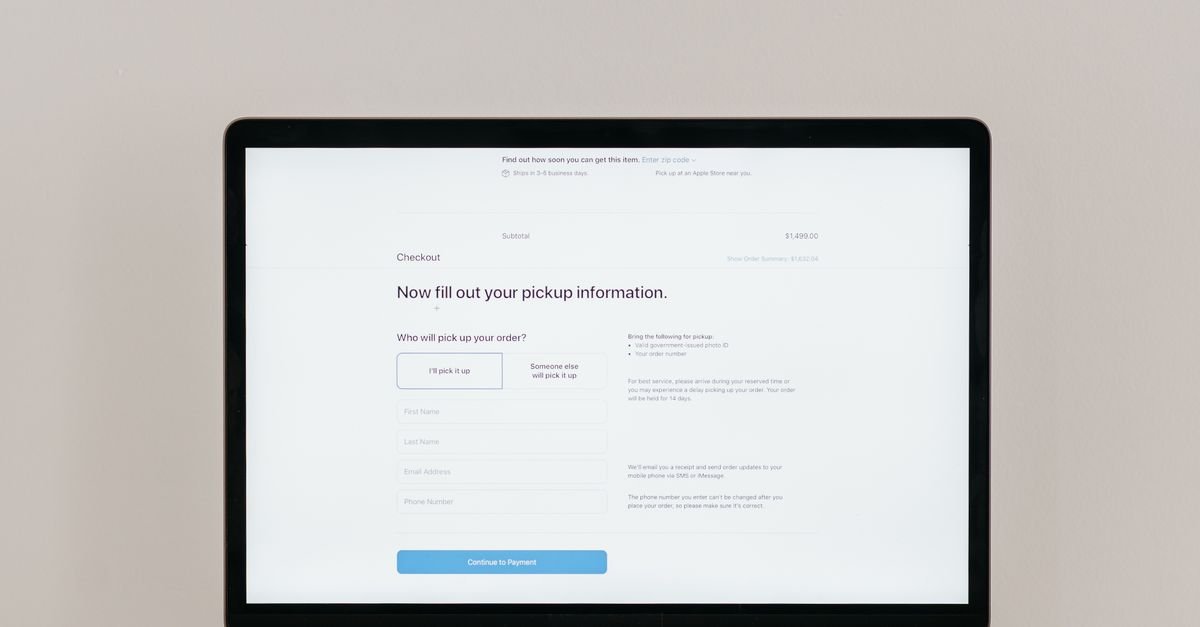 A checkout page open on a laptop